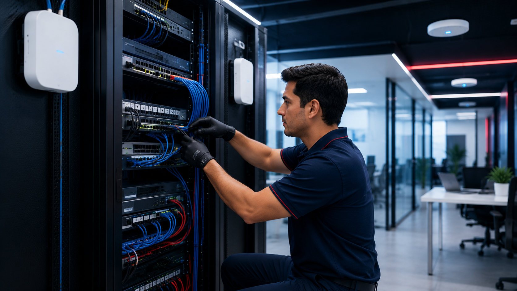 Configuracion de redes WiFi empresariales y cableado estructurado